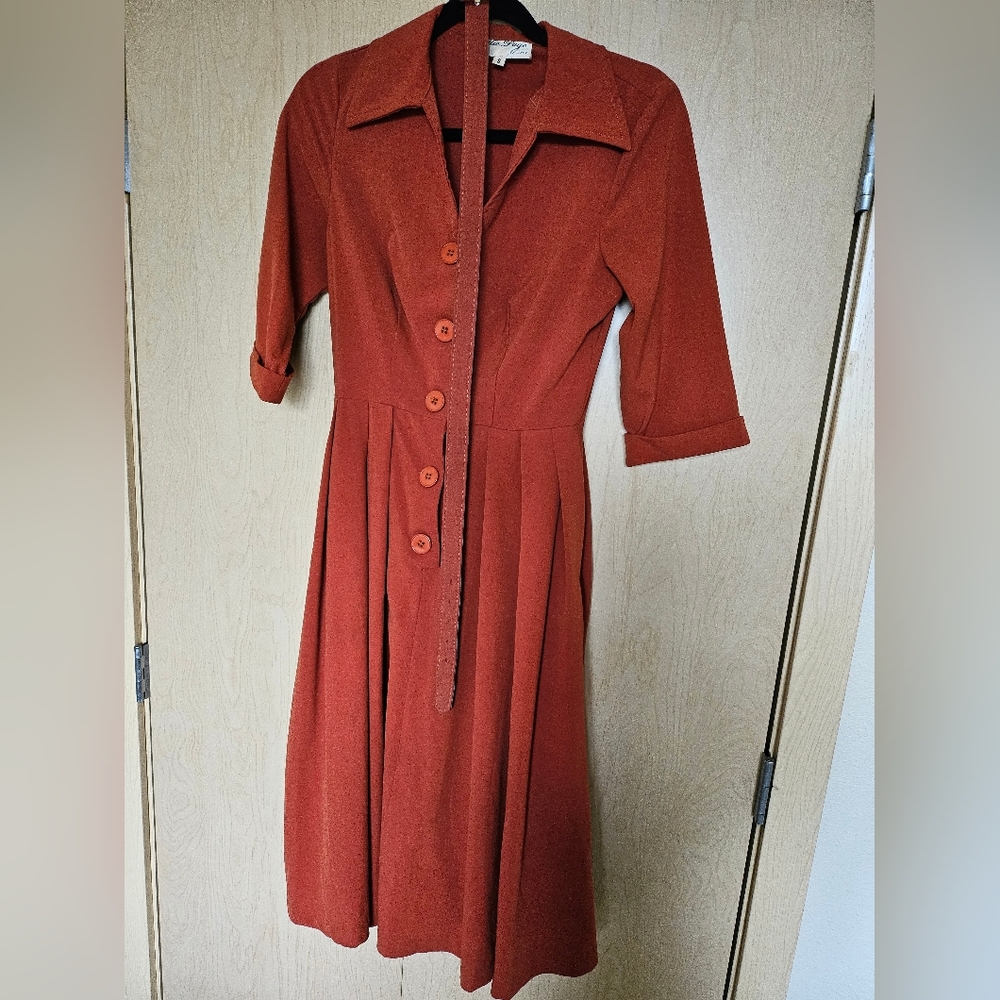 Bettie Page clothing burnt orange 50s style dress